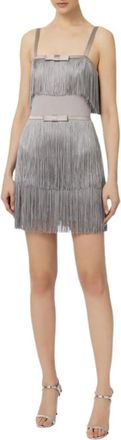 Elisabetta Franchi Ab 63542E2 Jurk met franjes - Dames - Feestkleedjes - Grijs - L - Polyester - Kleedjes