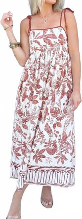 Blu Pepper Womens Leaf Print Spaghetti Strap Midi Dress In Terracotta On Oatmeal
