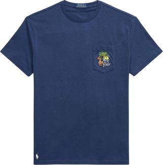 Ralph Lauren Tops, Heren, Blauw, M, Katoen, Beach Borduur T-shirt