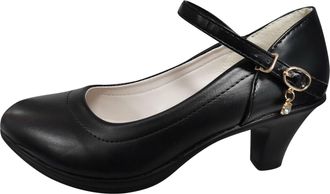 Generic Womens Solid High Block Heels Mary Jane Ankle Strap Court Shoes Ladies Comfortable Support Work Pumps Formal Smart Office Strappy Slip On Cushioned Wi