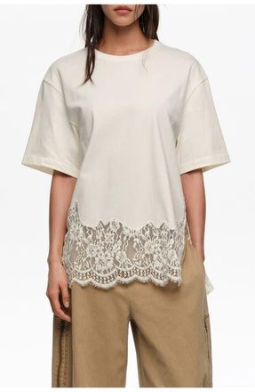 Bimba & Lola Oversize Lace T-Shirt in Ivory at Nordstrom, Size Xx-Small Eu
