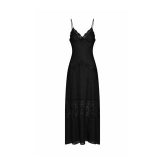 Silvian Heach Lange Jurk met Dunne Bandjes en Decoratieve Inzetstukken - Dames - Avondkleed - Zwart - M - Kleedjes