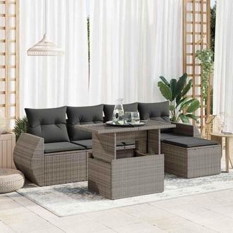vidaXL Vidaxl - Set De Muebles De Jard&iacute;n 6 Pzas Y Cojines Rat&aacute;n Sint&eacute;tico Gris