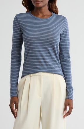 Vince Essential Stripe T-Shirt in Aqua Stone/off White at Nordstrom Rack, Size X-Small