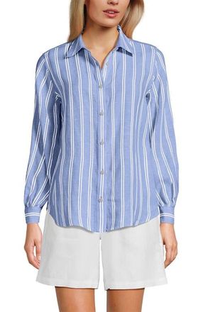 Lands End Linen Long Sleeve Feminine Shirt in Clear Blue Sky Double Stripe at Nordstrom, Size X-Large P