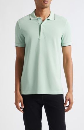 Tom Ford Tipped Lyocell & Cotton Piqu&eacute; Polo in Guf Light Mint/navy at Nordstrom, Size 52