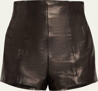 Khaite Lennman High-Waist Leather Shorts