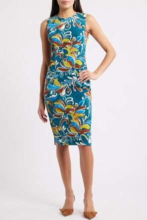 Anne Klein Print Sleeveless Sheath Dress in Ink Teal Multi at Nordstrom, Size 14