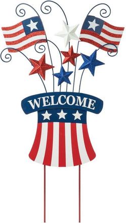 Glitzhome Wooden Metal Patriotic Flags Yard Stake or Wall Decor in Blue at Nordstrom, Size Medium