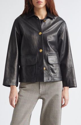 R13 Relaxed Crop Leather Jacket in Black at Nordstrom, Size Medium