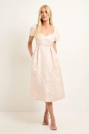 Wallis Petite Jacquard Seam Detail Midi Dress in Pale Pink at Nordstrom, Size 10