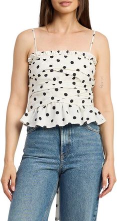 En Saison Harley Ruched Linen Blend Camisole in Ivory Black at Nordstrom, Size X-Small
