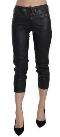 John Galliano Washed Mid Waist Slim Leg Cropped blue Womens Pants