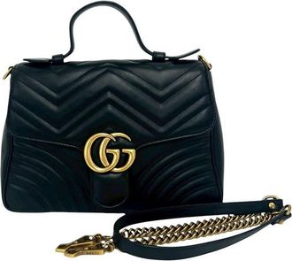 Gucci Pre-owned Gucci Small GG Marmont Matelasse Leather Top Handle Satchel Unisex 0A26I32R9MESGHWG