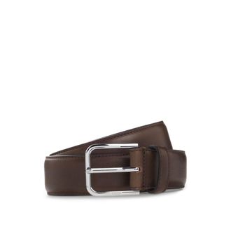 BOSS Leather business belt with polished silver buckle