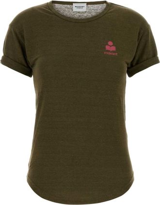 Isabel Marant Dark Green Round Neck Logo T-Shirt