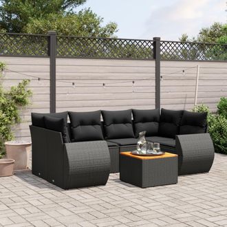 vidaXL Set De Comedor De Jard&iacute;n 7 Pzas Y Cojines Rat&aacute;n Sint&eacute;tico Negro Vidaxl