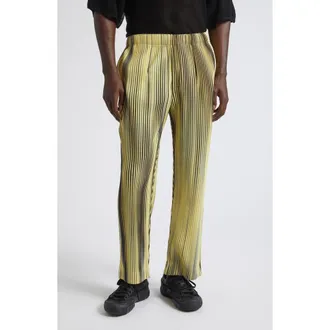 Homme Pliss&eacute; Issey Miyake Blend of Lights Pleated Crop Pants in Yellow at Nordstrom, Size 1