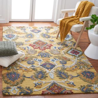Safavieh Blossom Hand Made Area Rug, Gold / Multi Traditional Style Non-Shedding