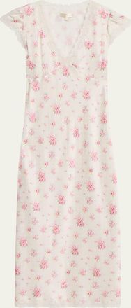 LoveShackFancy Theodore Floral Satin Midi Dress