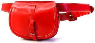 Fontana Milano Womens Small Leather Flap Adjustable Belt Bag Handbag Red