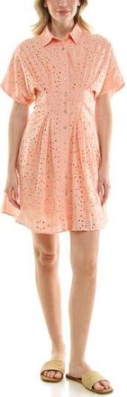Nicole Miller Cotton Broderie Anglaise Mini Shirtdress in Dusty Peach at Nordstrom Rack, Size 14