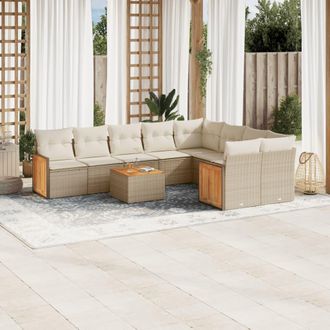 vidaXL Juego De Sof&aacute;s Jard&iacute;n Con Cojines Beige 10 Pzas Rat&aacute;n Sint&eacute;tico Vidaxl