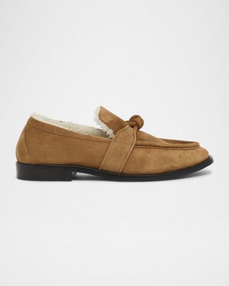 Bottega Veneta Astaire Suede Shearling-Lined Knot Loafers