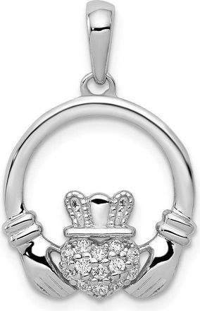 Diamond2Deal 14k White Gold Diamond Claddagh Circle Pendant
