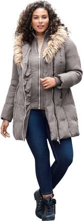 Roaman's Plus Size Double Layer Puffer Coat in Taupe Grey at Nordstrom, Size 32