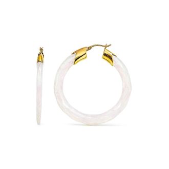 Gold & Honey Womens Swirl Twist Lucite Birthstone Hoop Earrings In June - Pearl