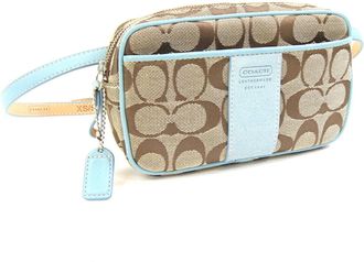 Coach Khaki Light Blue Canvas Leather Fanny Pack Pouch Sling Bag (Pre-Owned)