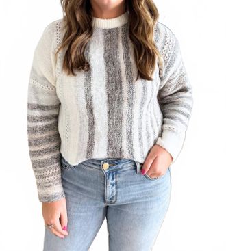 Pinch Design Contrast Trim Striped Sweater In Ivory/brown Multi
