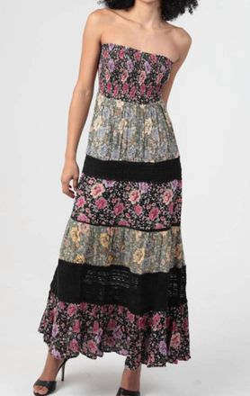 Angie Womens Lace Trim Smocked Bodice Maxi Dress In Mixed Print