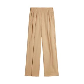 Golden Goose Wide Trousers, female, Beige, Size: XS Wool Gabardine Pants