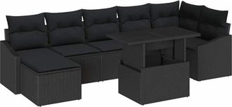 vidaXL Conjunto De Sof&aacute; De Jard&iacute;n Con Coj&iacute;n 8 Pcs Negro Vidaxl