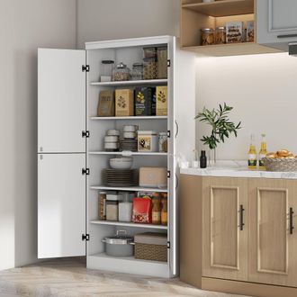 HOMCOM Kitchen Cupboard Freestanding Storage Cabinet with6-tier Shelves in White