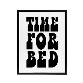 Artery8 Time For Bed Black & White Bold Modern Black Framed Canvas Art Print | Size: W24 x H32