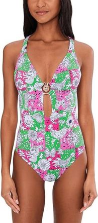 Lilly Pulitzer Ester Swimsuit Womens Multi Lil Chicken Check One Piece GBO3851