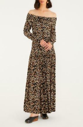 Farm Rio Floral Off the Shoulder Long Sleeve Maxi Dress in Black at Nordstrom Rack, Size Small