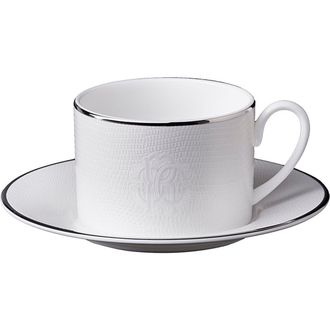 Roberto Cavalli Tea Cup & Saucer with Luxury Box in Lizard Platin at Nordstrom