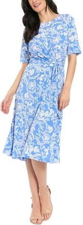 London Times Elbow Sleeve A-Line Dress in Sky/White at Nordstrom Rack, Size 12P