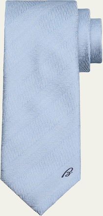 Brioni Mens Embroidered Herringbone Silk Tie