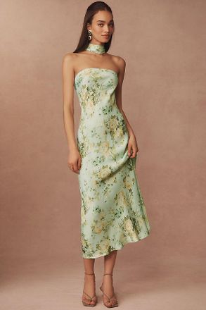 BHLDN Leah Strapless Satin Scarf Midi Slip Dress
