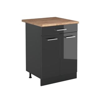 Vicco Mueble Bajo De Cocina R-line, Antracita Alto Brillo/antracita, 60 Cm Con Caj&oacute;n Encimera Roble Dorado, Vicco