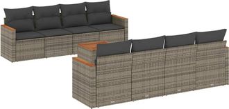 vidaXL Set De Muebles De Jard&iacute;n 9 Pzas Y Cojines Rat&aacute;n Sint&eacute;tico Gris Vidaxl
