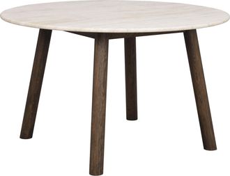 Rowico Runder Design Esstisch Taransay ø 125 cm, Travertin / Eiche Dunkelbraun