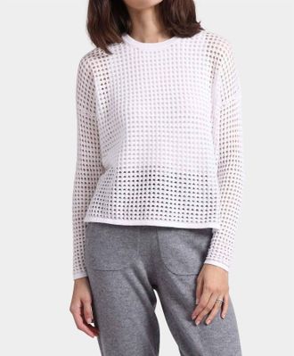 Minnie Rose Cotton Cashmere Open Stitch Pullover Top In White