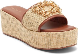 Cecelia New York Generous Platform Wedge Sandal in Natural at Nordstrom, Size 7.5