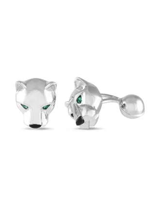 Cartier 18K white gold Panther Emerald and Onyx cufflinks - Silver